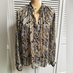 Elan Black/Yellow/Gold Ruffled Flowy Sleeve Blouse Size L